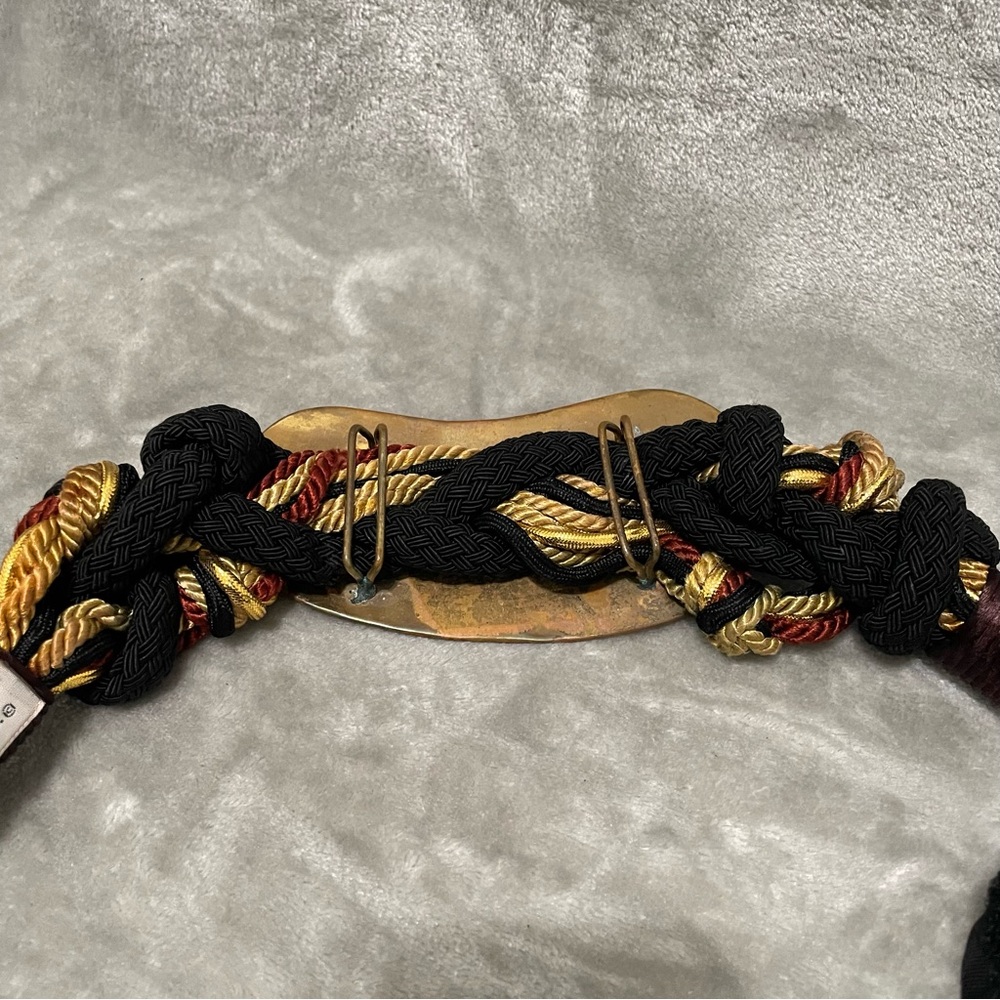 Vintage Carolyn Tanner Braided Black Belt Gold Metal Accent Statement Waist Belt - Picture 6 of 10